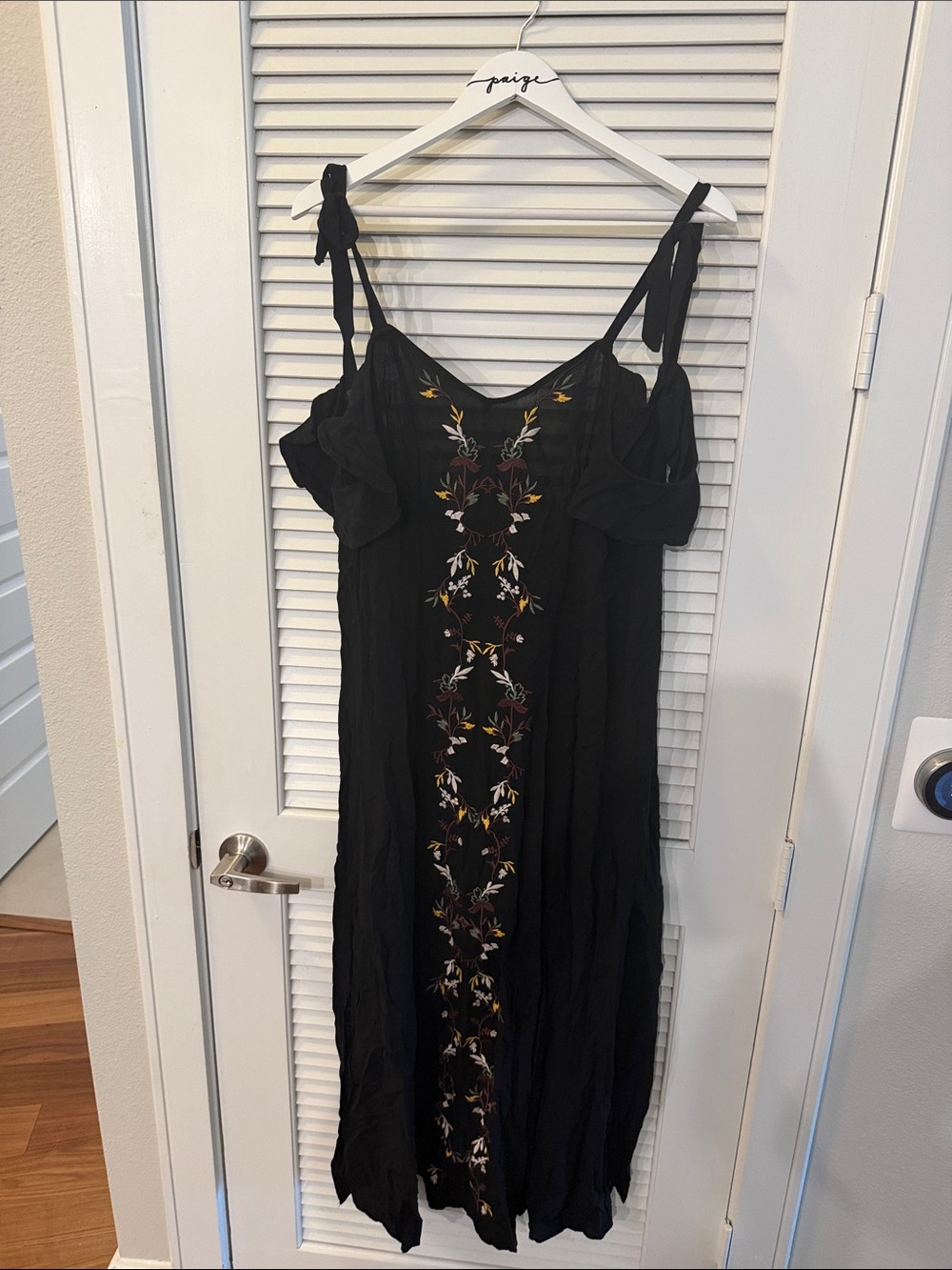 miami Black Maxi Dress with Multicolor Floral Embroidery